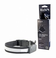 Ошейник Richi Led, светящийся, 3 режима, 2xCR2025 в комплекте, черный (XL), 52-57 см