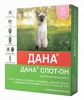 Капли Дана Спот-он от блох, для котят и кошек до 3 кг, на холку, 1 пипетка 0,5 мл