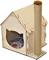 Комплекс Дом с резной крышей, со столбиком, из фанеры, льна и джута, 34*34*52 см